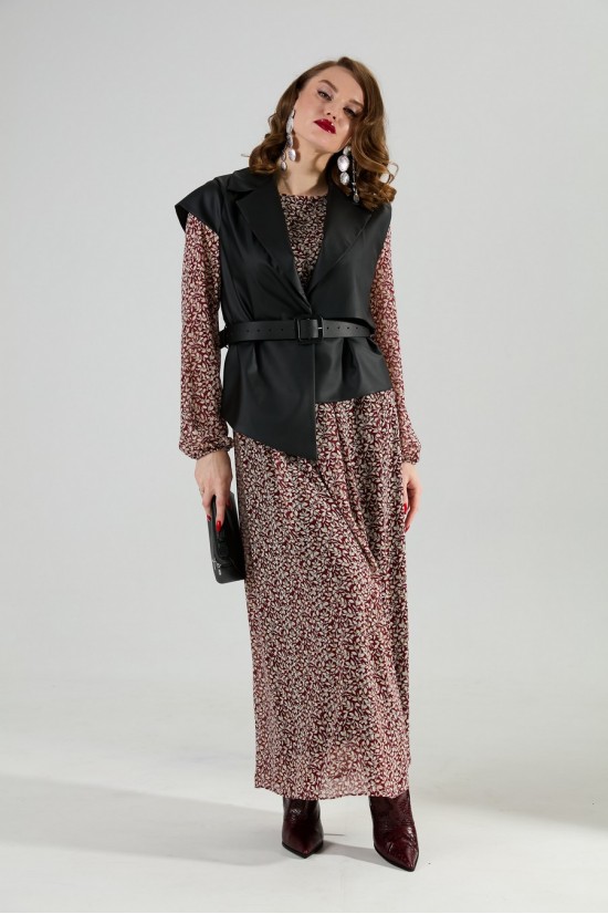 NIKVA 1020-4 листочки бургунди и чёрный