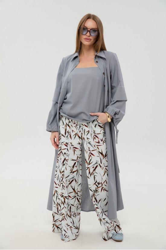 NIKVA 976-15 серый и листья мультиколор